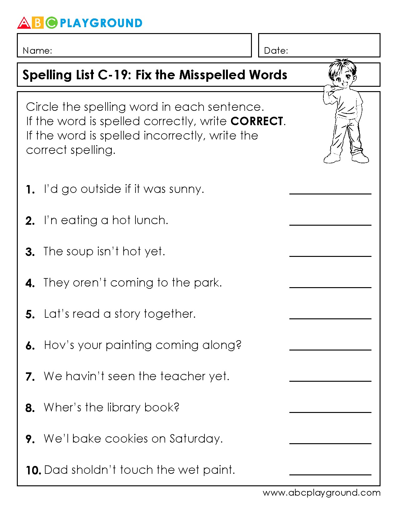 C19 Fix the Misspelled Words in Sentences Worksheet