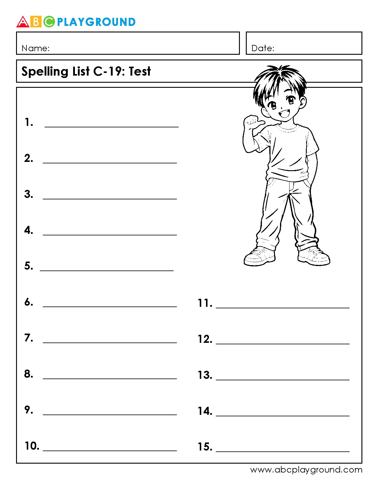 C19 Printable Blank Spelling Test Worksheet for Practice