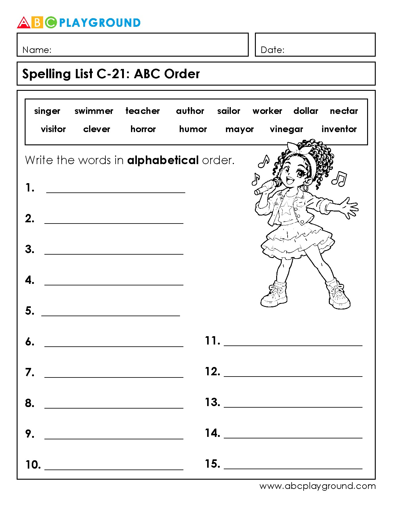 C21 Practice Alphabetical Order with Fun Spelling Words