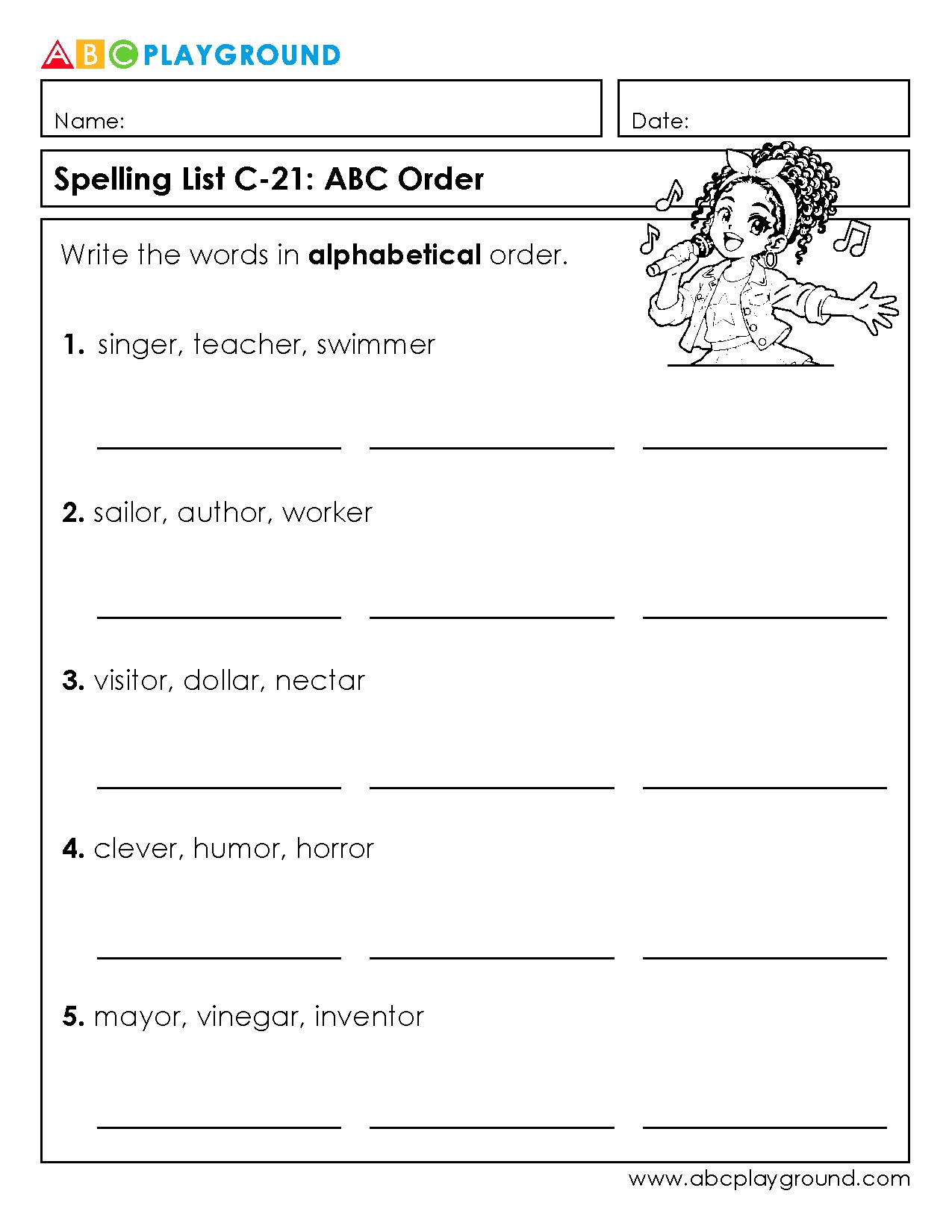 C21 Practice Putting Words in Alphabetical Order