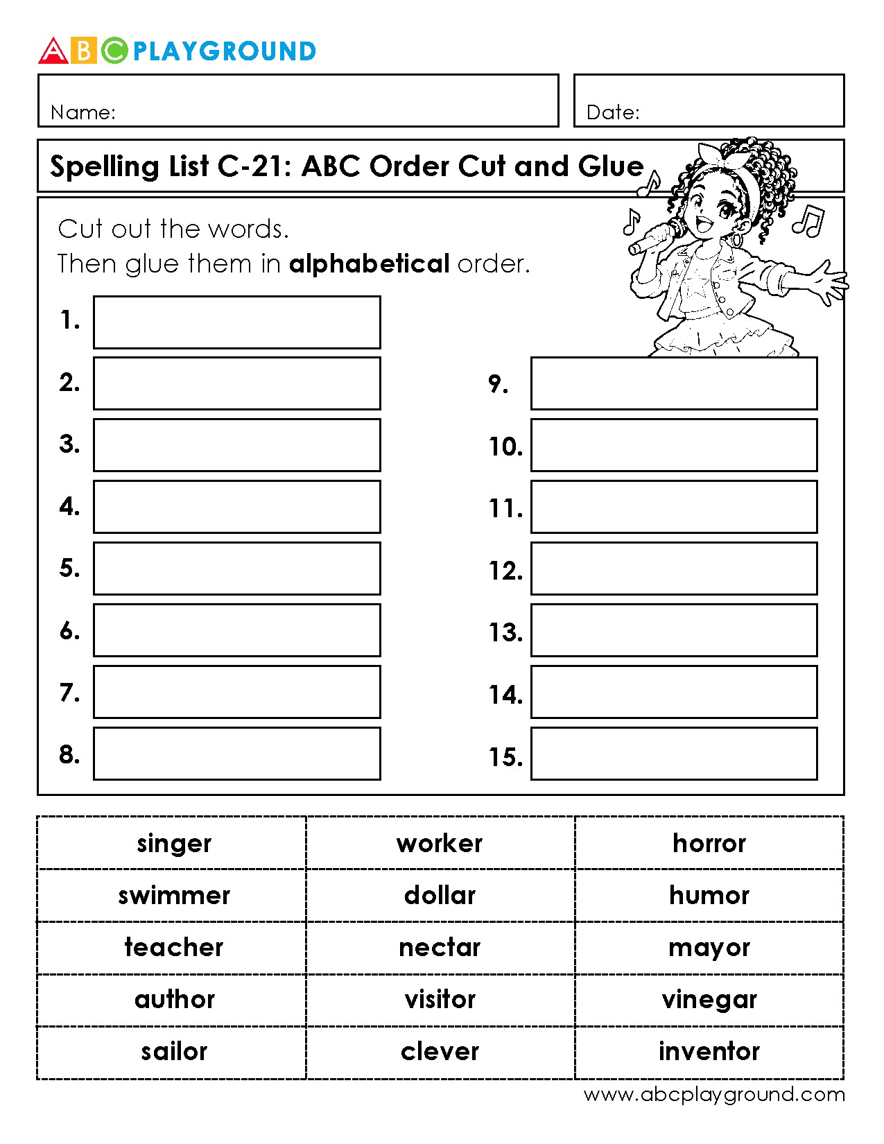 C21 Alphabetical Order Cut and Glue Spelling Activity
