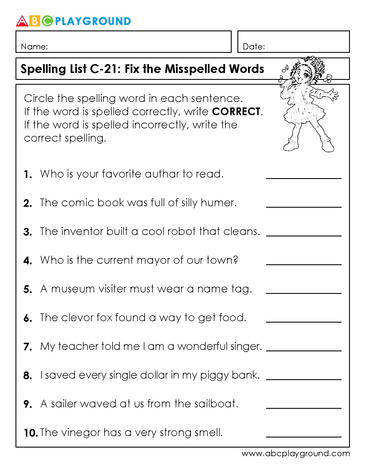 C21 Fix the Misspelled Words in Sentences Worksheet