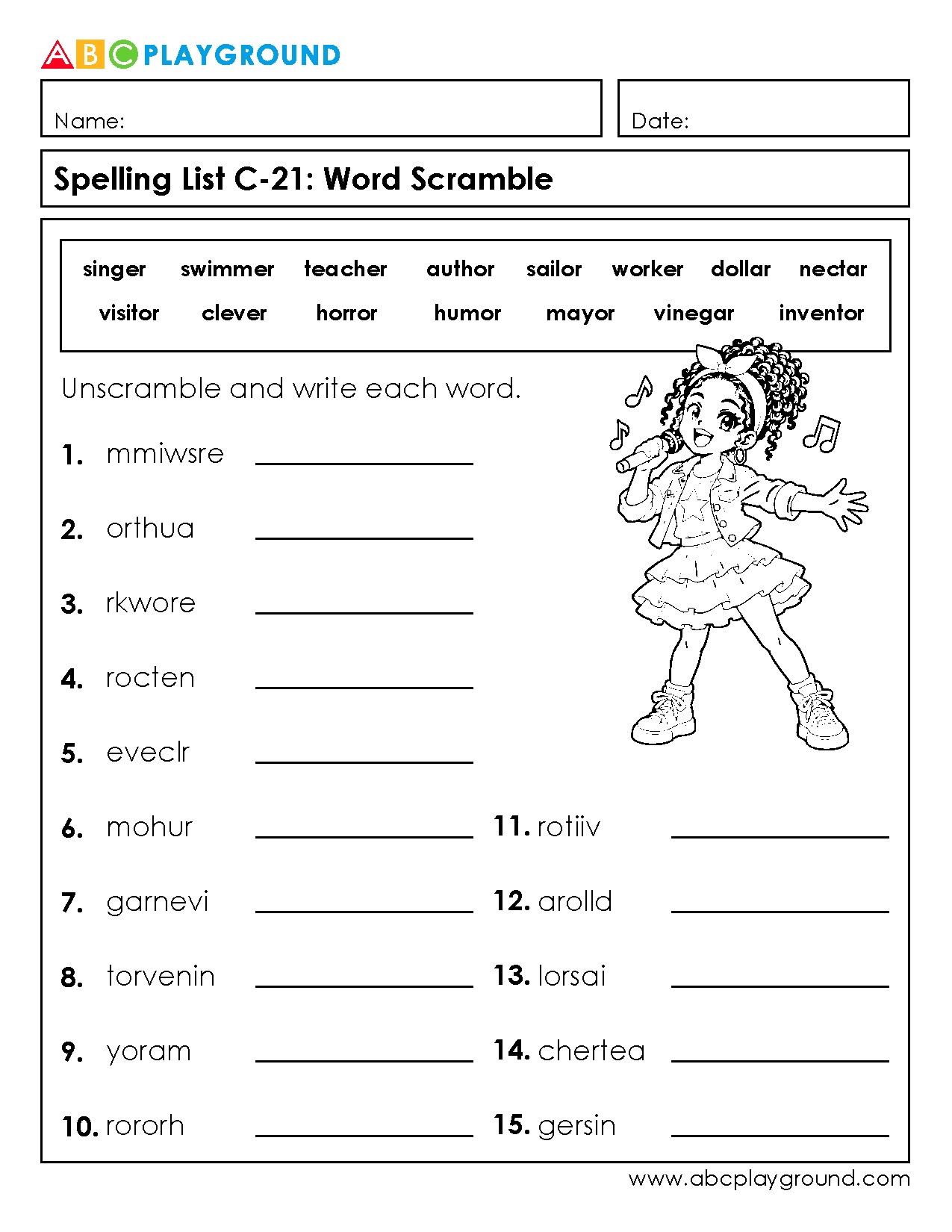 C21 Word Scramble Spelling Practice for Vocabulary Building