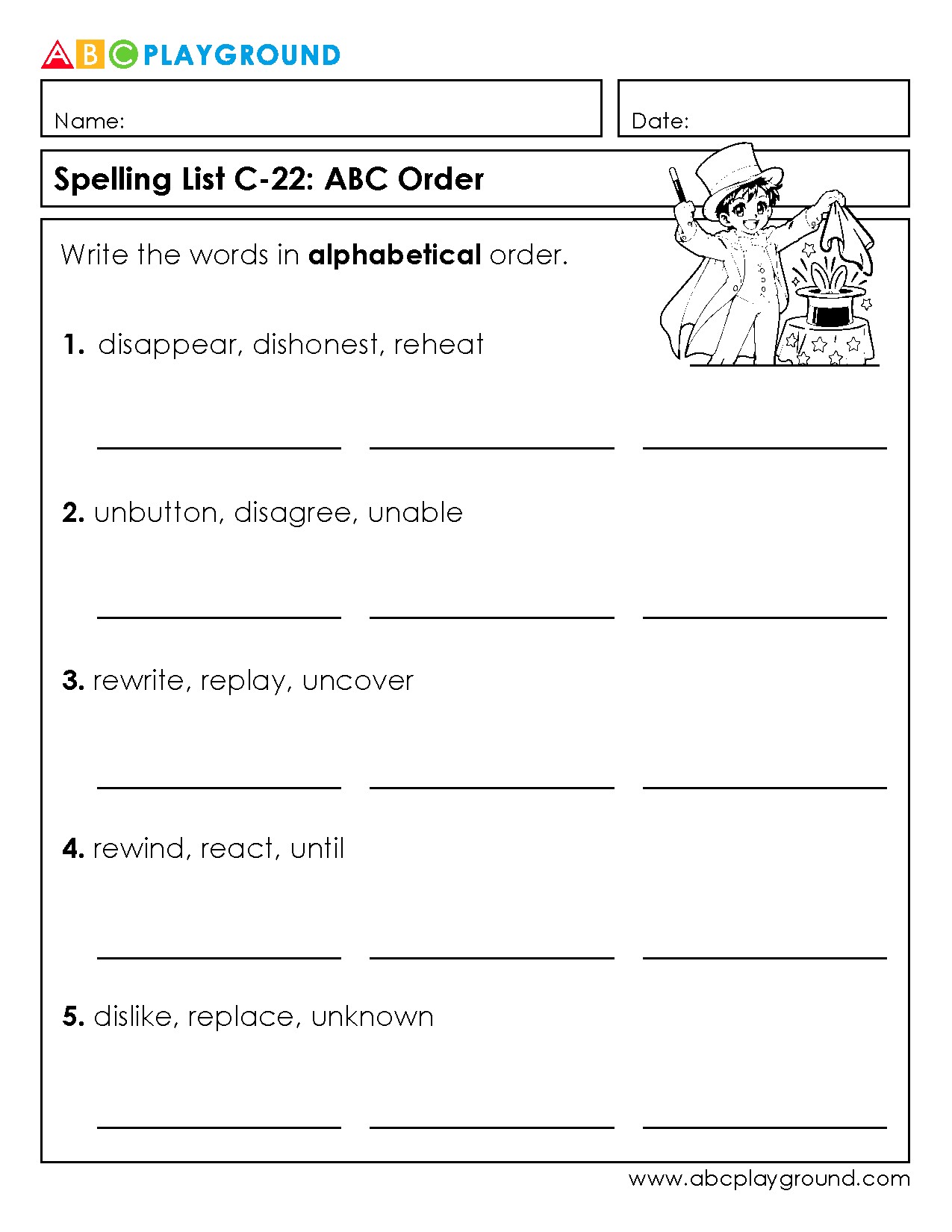 C22 Practice Alphabetical Order with Spelling Words