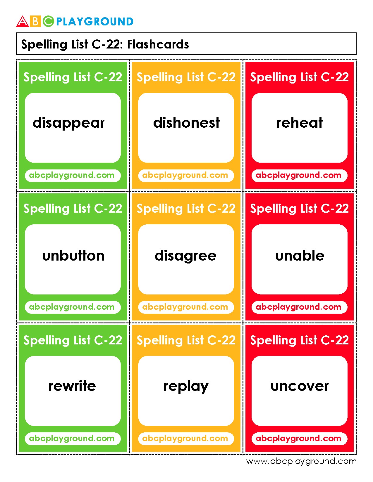 C22 Spelling List Flashcards for Building Vocabulary