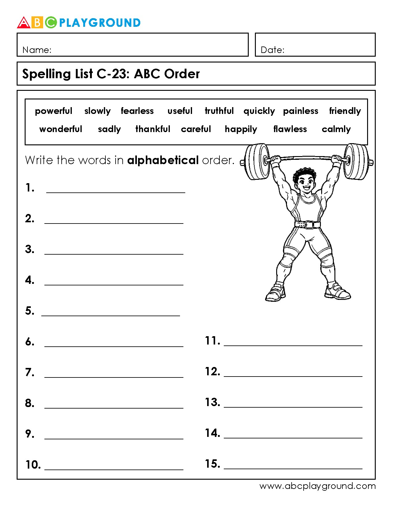 C23 Spelling Practice: Write Words in Alphabetical Order
