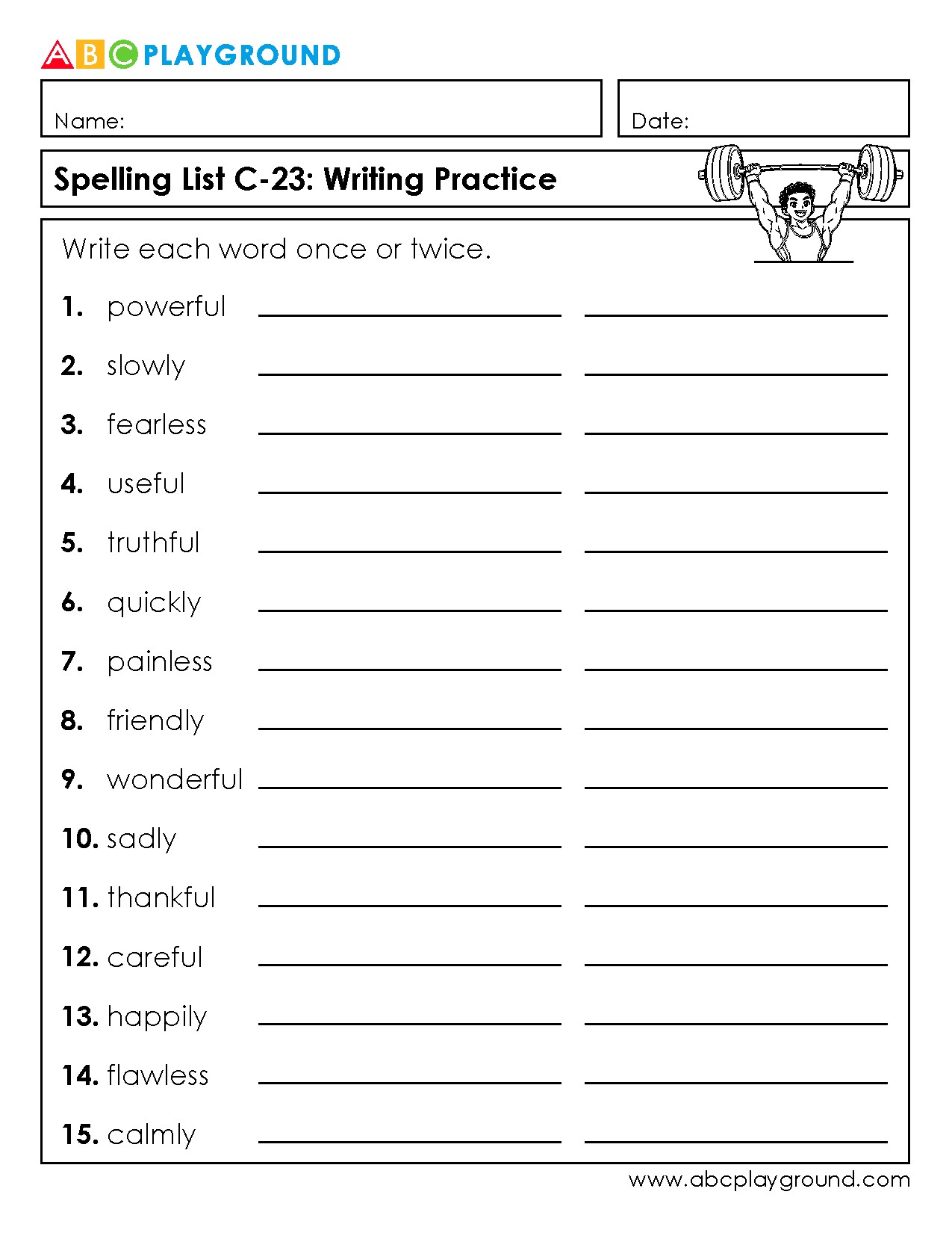 C23 Spelling Practice: Write and Repeat Adjective and Adverb Words