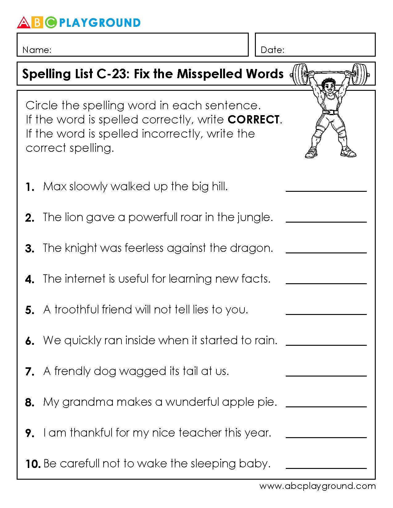 C23 Fix the Misspelled Words Spelling Practice Worksheet