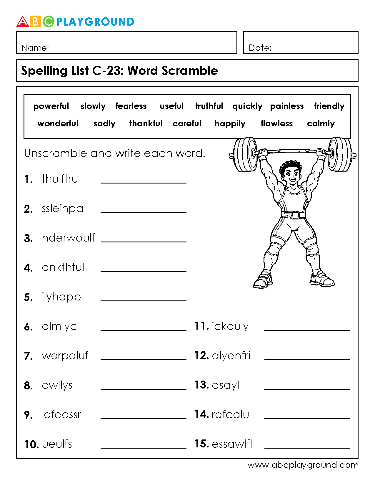 C23 Word Scramble Spelling Practice with Positive Adjectives