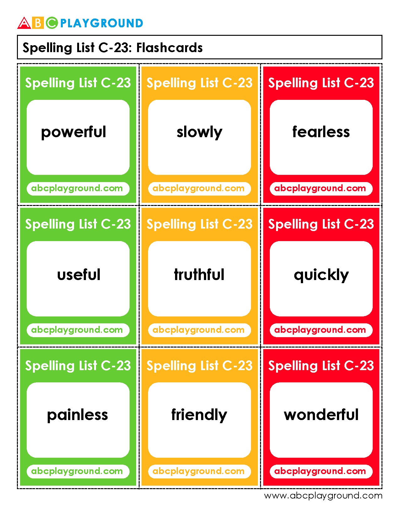 C23 Printable Spelling Flashcards for Common Adjectives and Adverbs