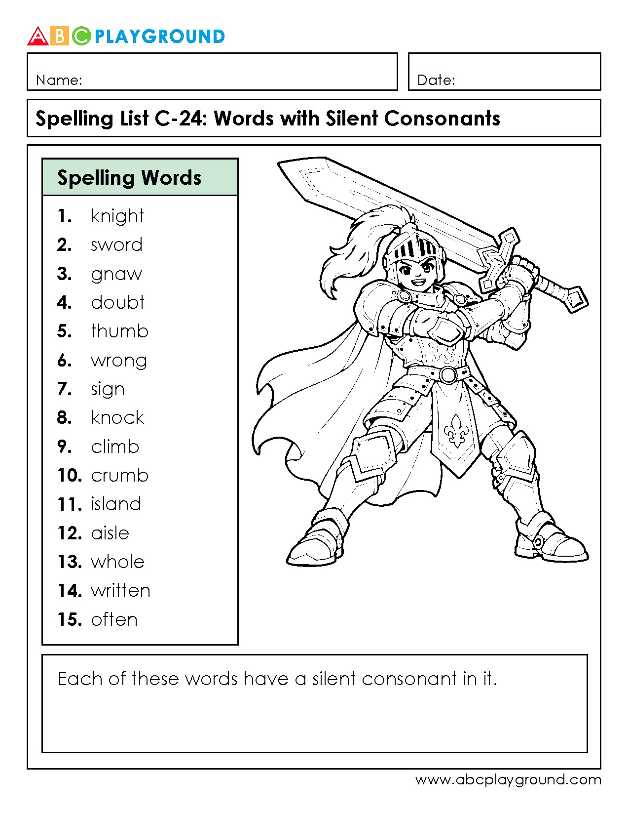 C24 Spelling List: Words with Silent Consonants