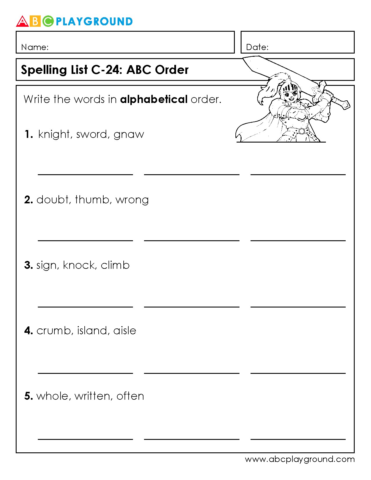 C24 Practice Alphabetical Order with Spelling Words