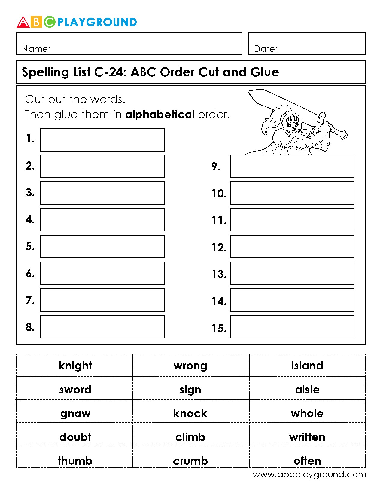 C24 Cut and Glue Activity: Organize Words Alphabetically