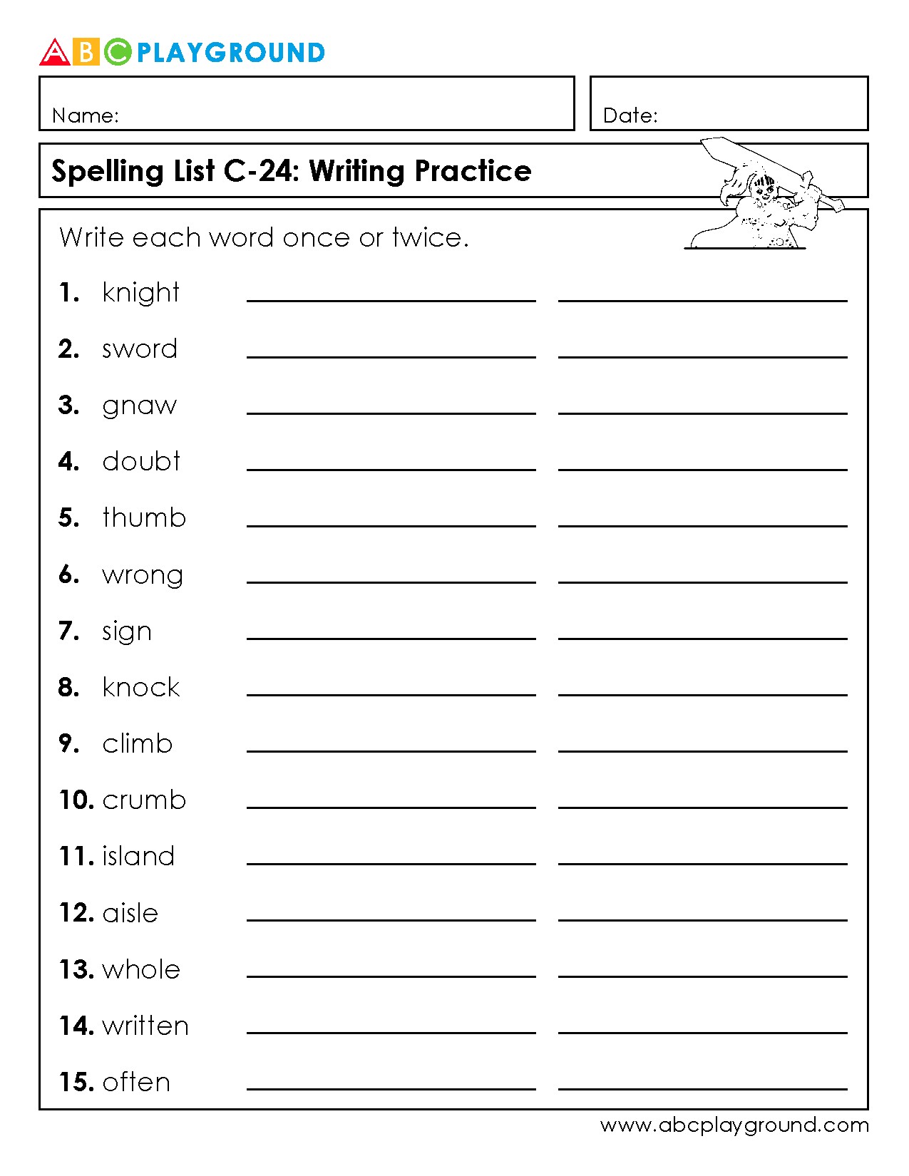 C24 Spelling Practice with Silent Letters and Common Words