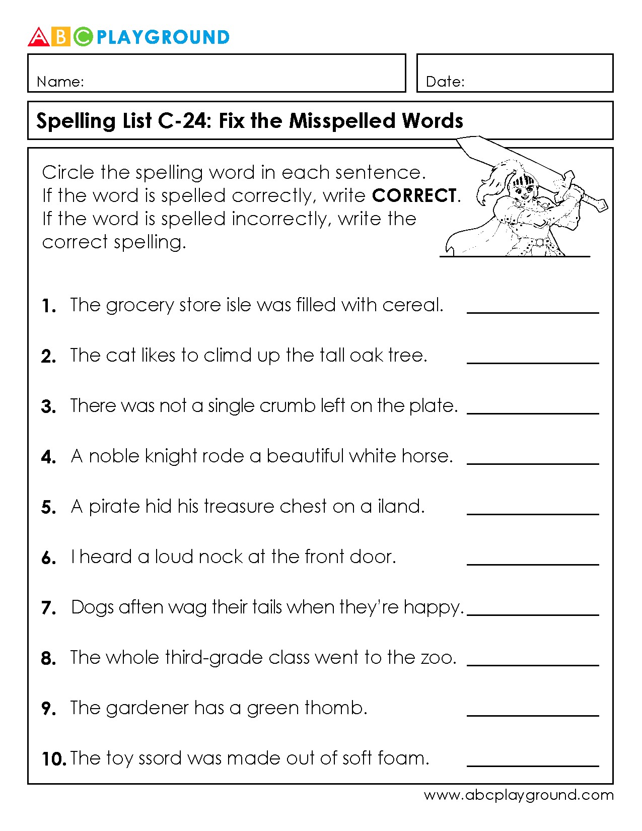 C24 Fix the Misspelled Words in Sentences Worksheet