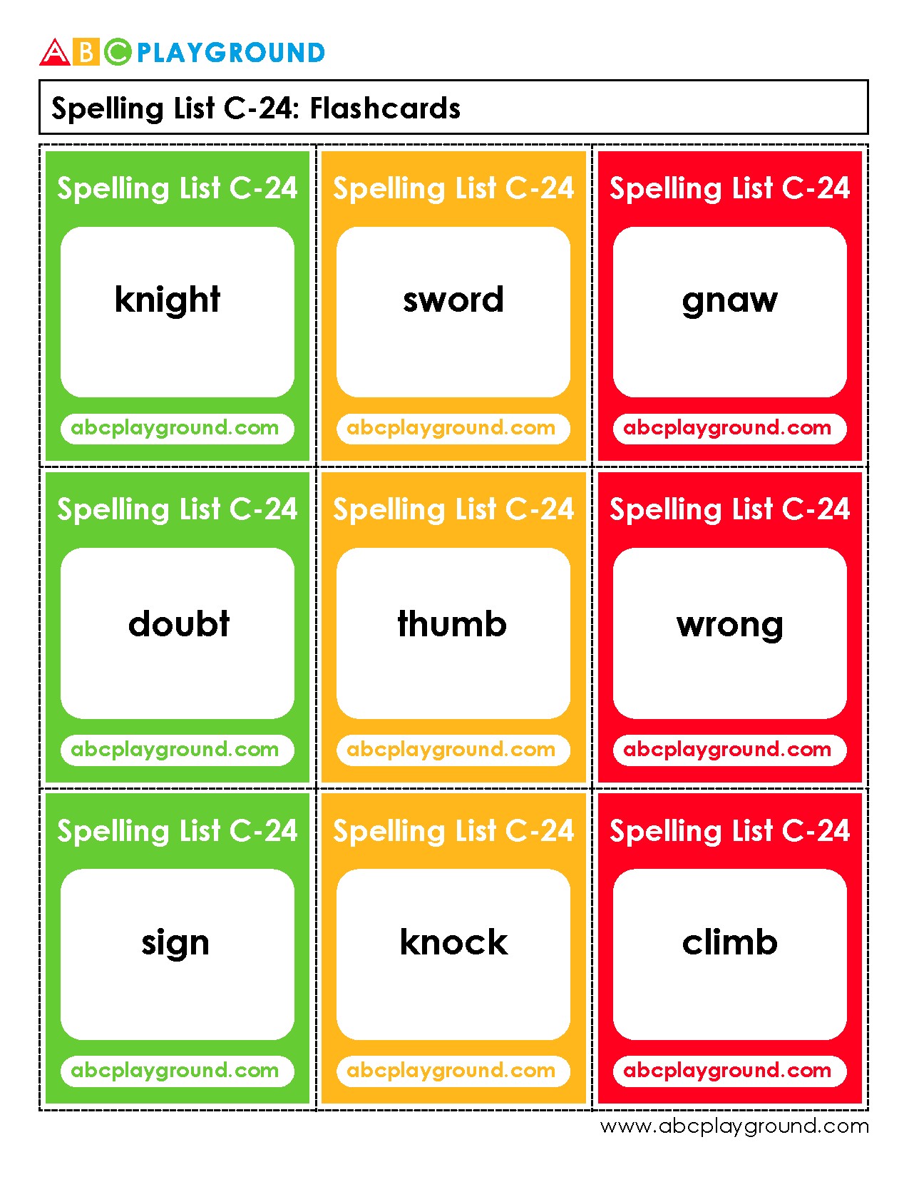 C24 Silent Letter Spelling Flashcards for Effective Practice
